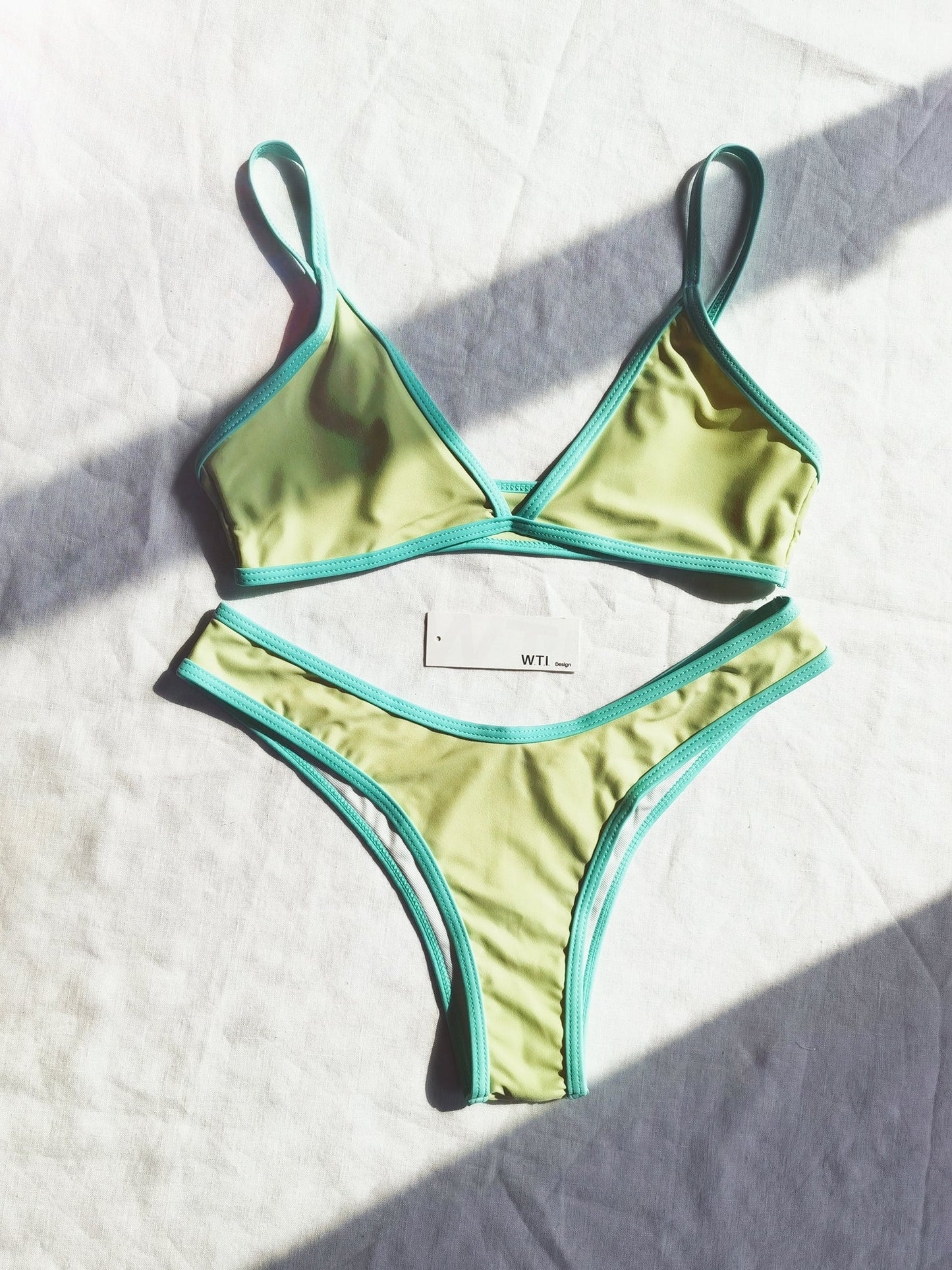 Solid Color Twisted Trim Bikini Set