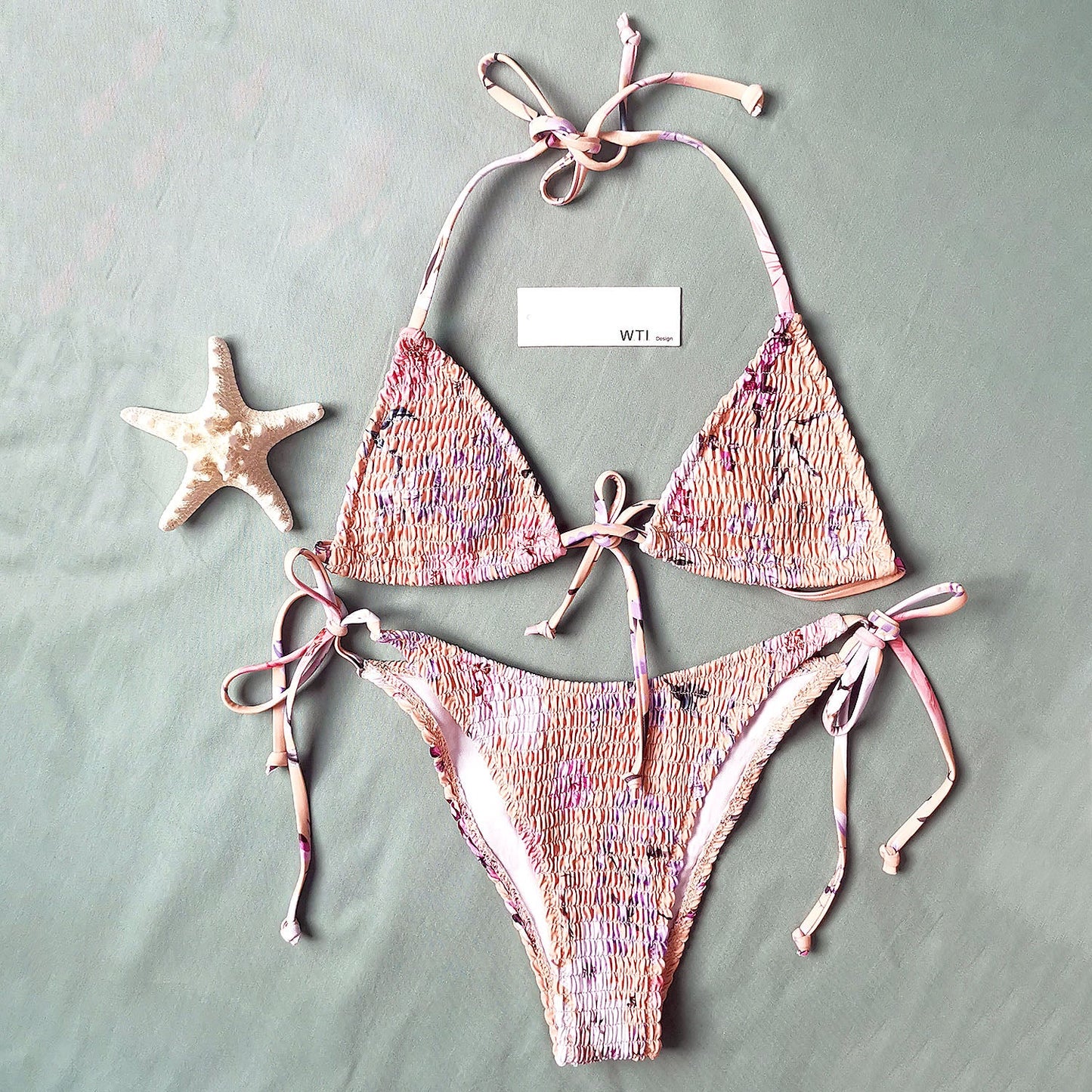 Floral Scrunched Triangle Bikini Swimsuit SY20