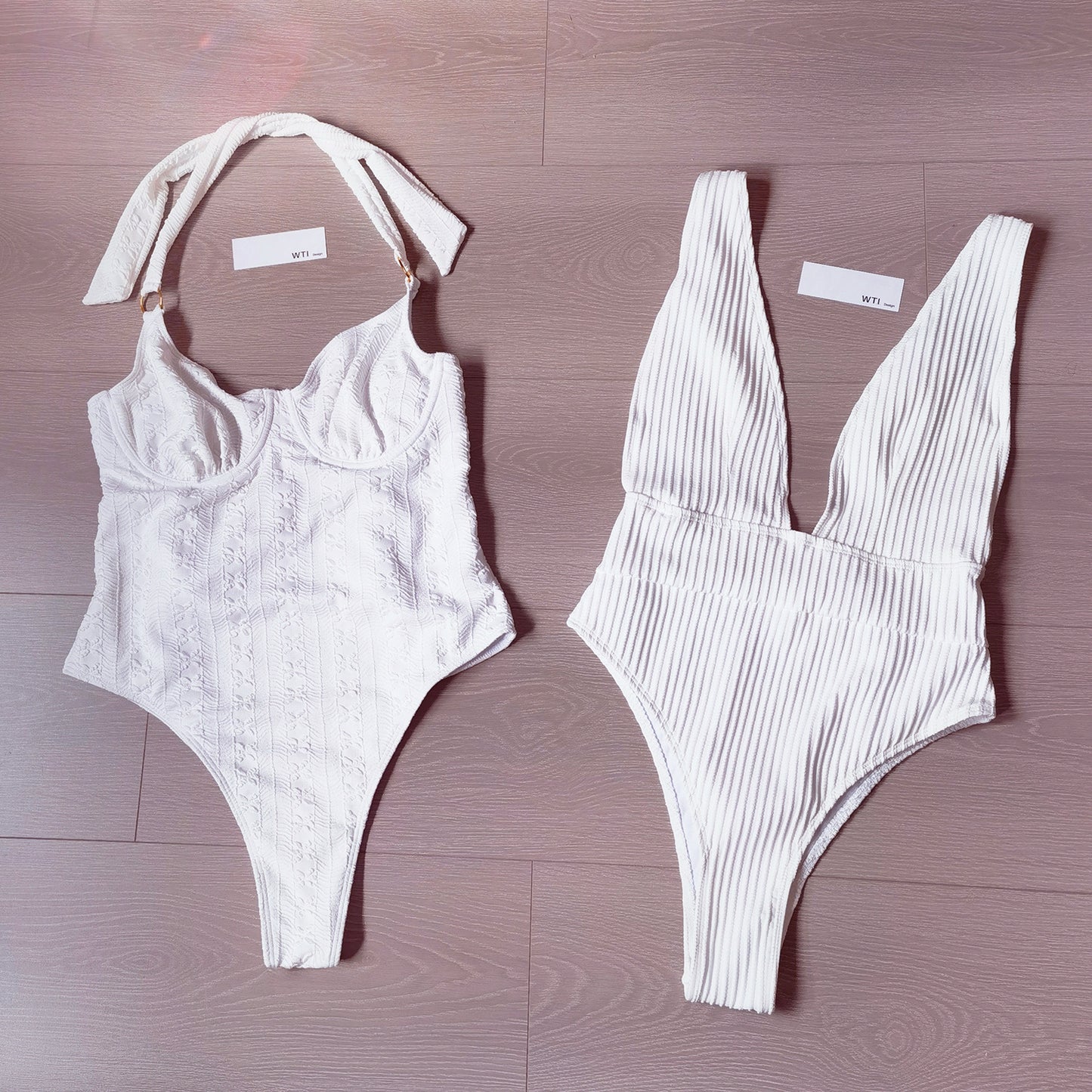 Textured Vintage Style High Leg One Piece Swimsuit