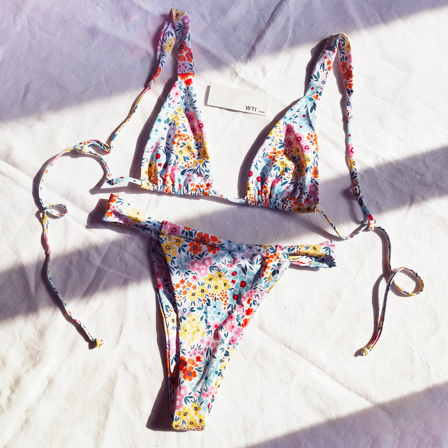 Ditsy Floral Print Triangle Bikini Swimsuit