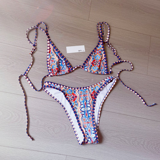 Boho Print Triangle Bikini Swimsuit