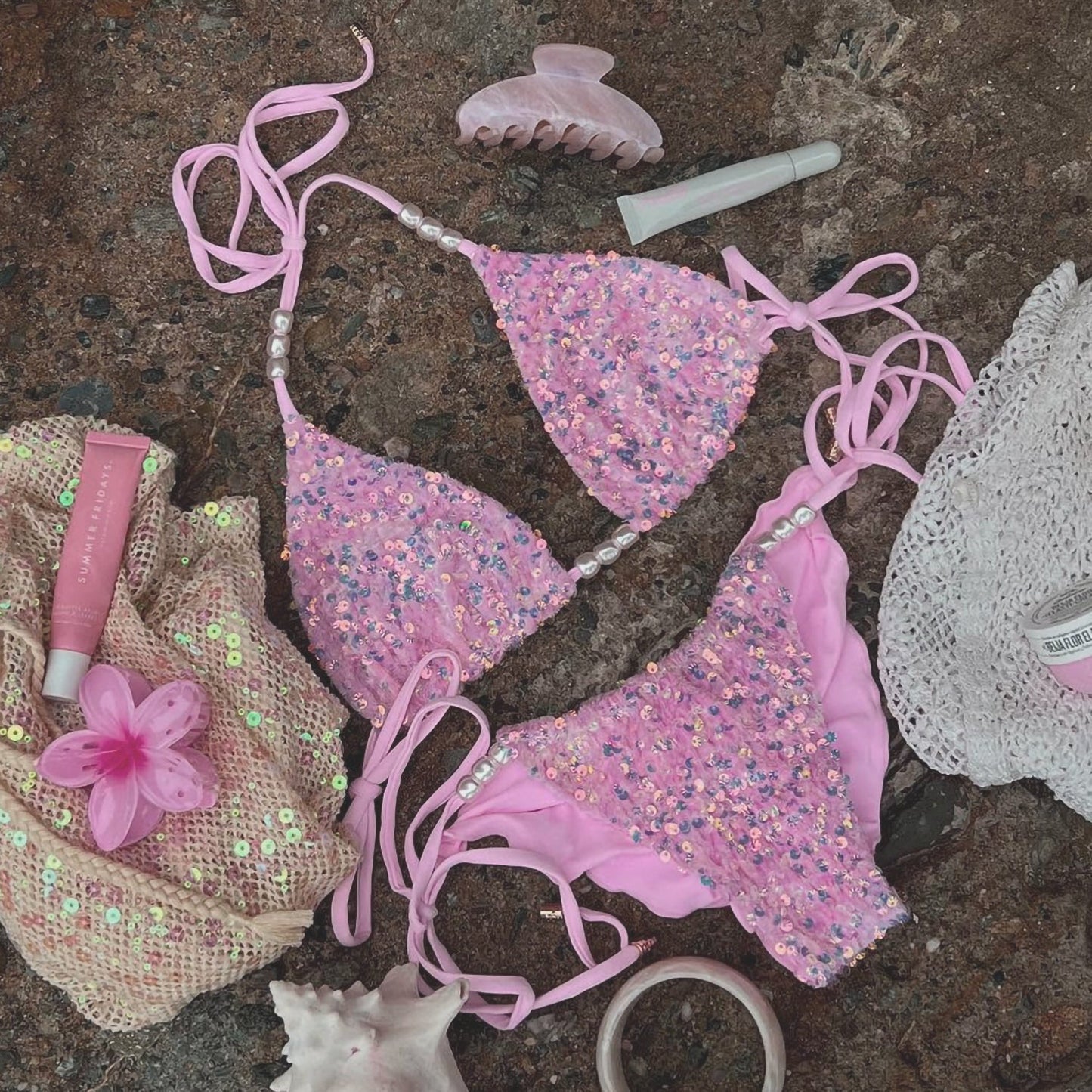 Sequin Beaded Bikini Swimsuit