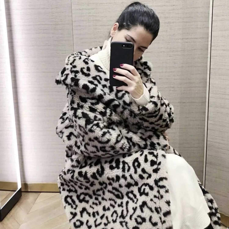 Oversized Leopard Print Fuzzy Teddy Coat - worthtryit.com