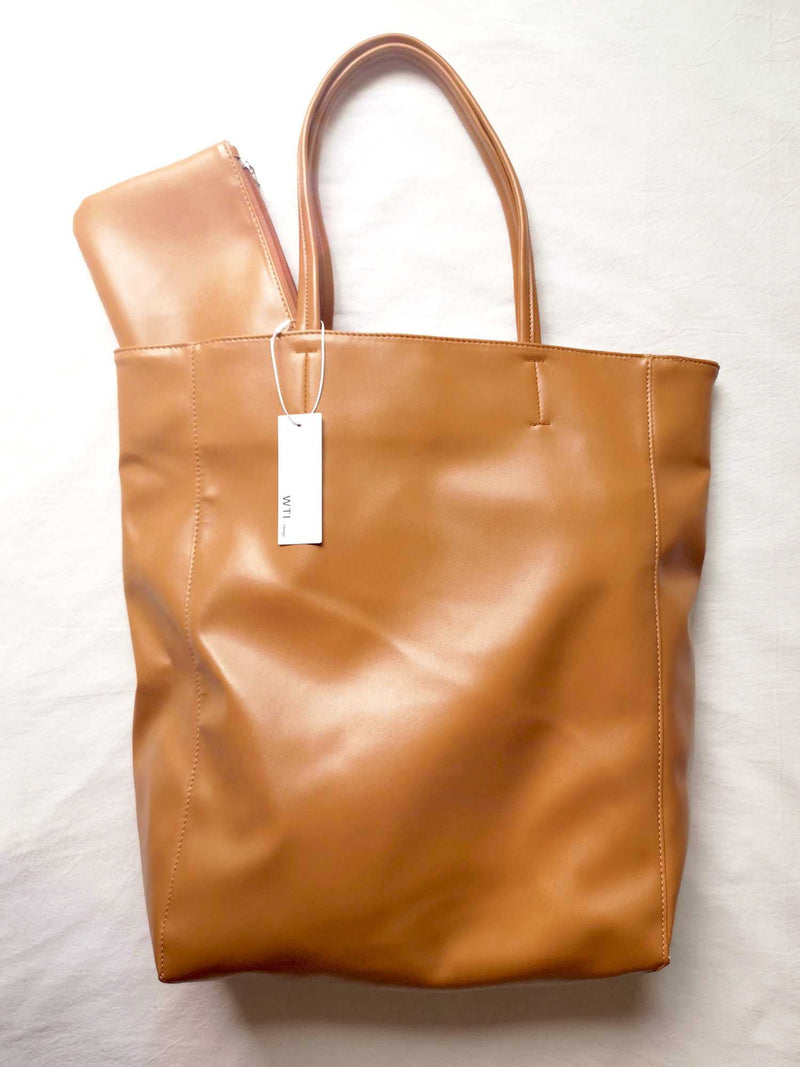 Eco Vegan Leather Lambskin Work Tote bag Large 16.7" With Little Purse Inside
