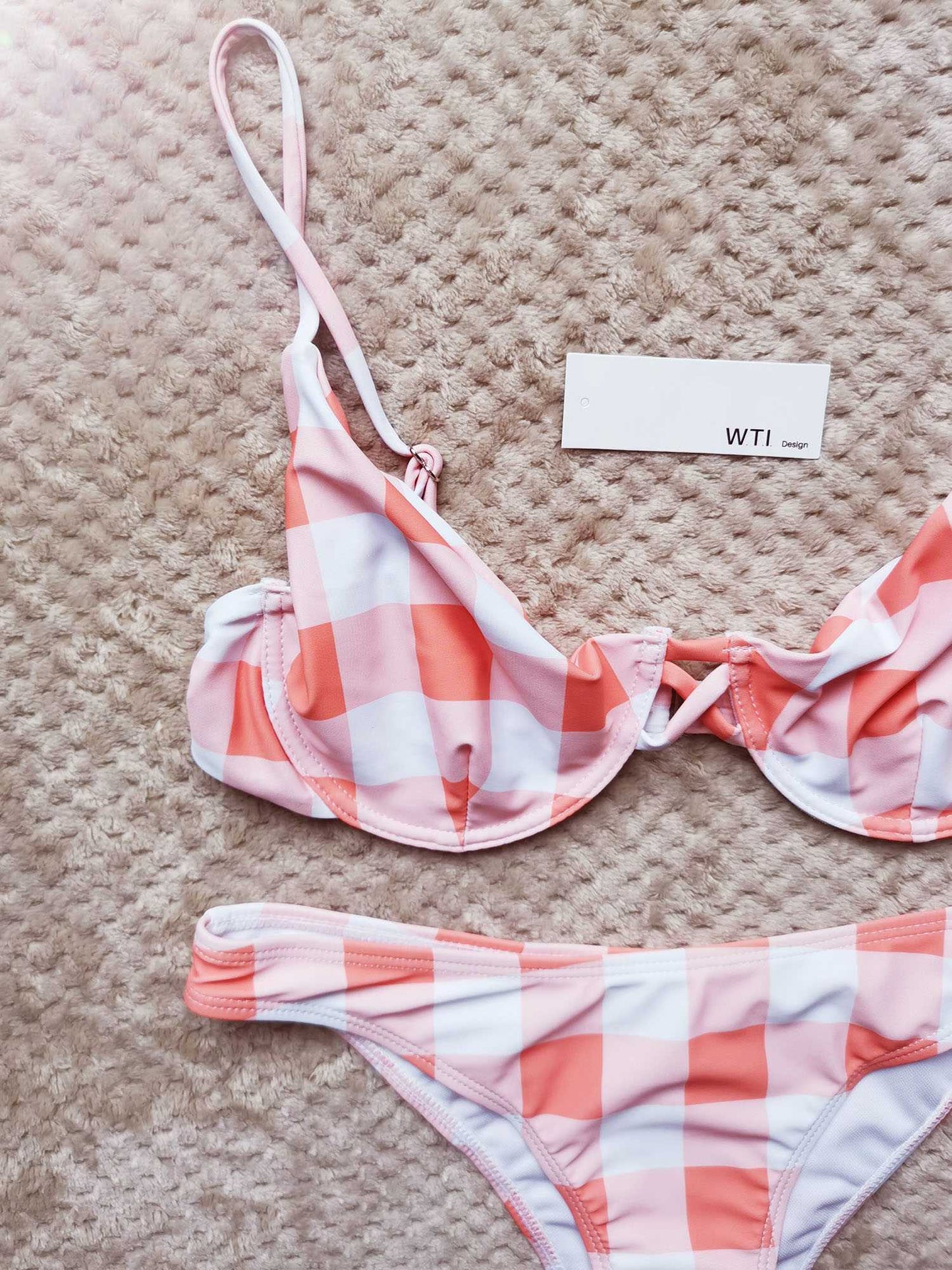 Checked Underwire Bikini Swimsuit-Peach - worthtryit.com
