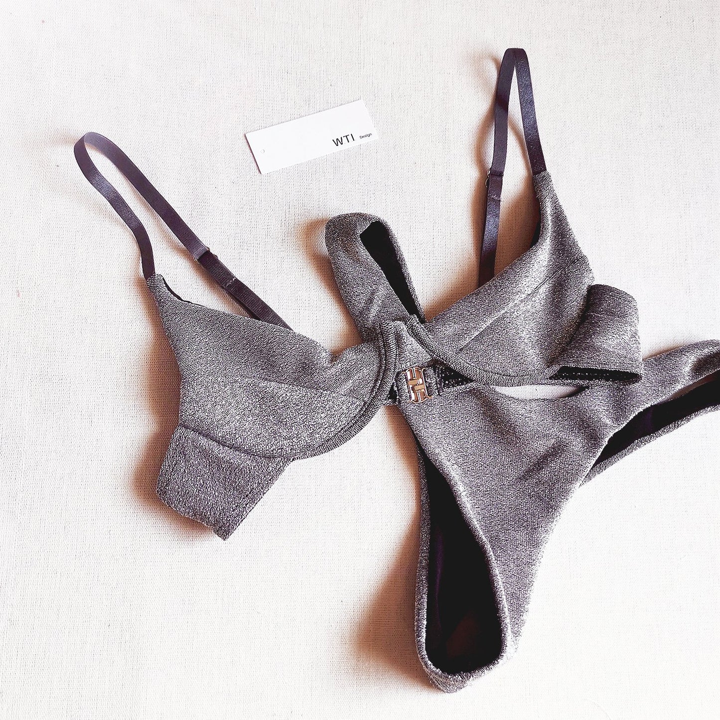 Silver Knit High Rise Underwire Bikini Set