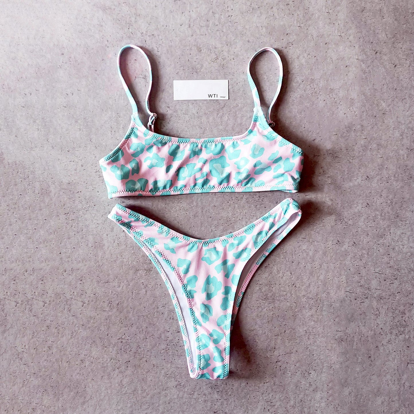 Ribbed Floral Crop Top Bikini Swimsuit