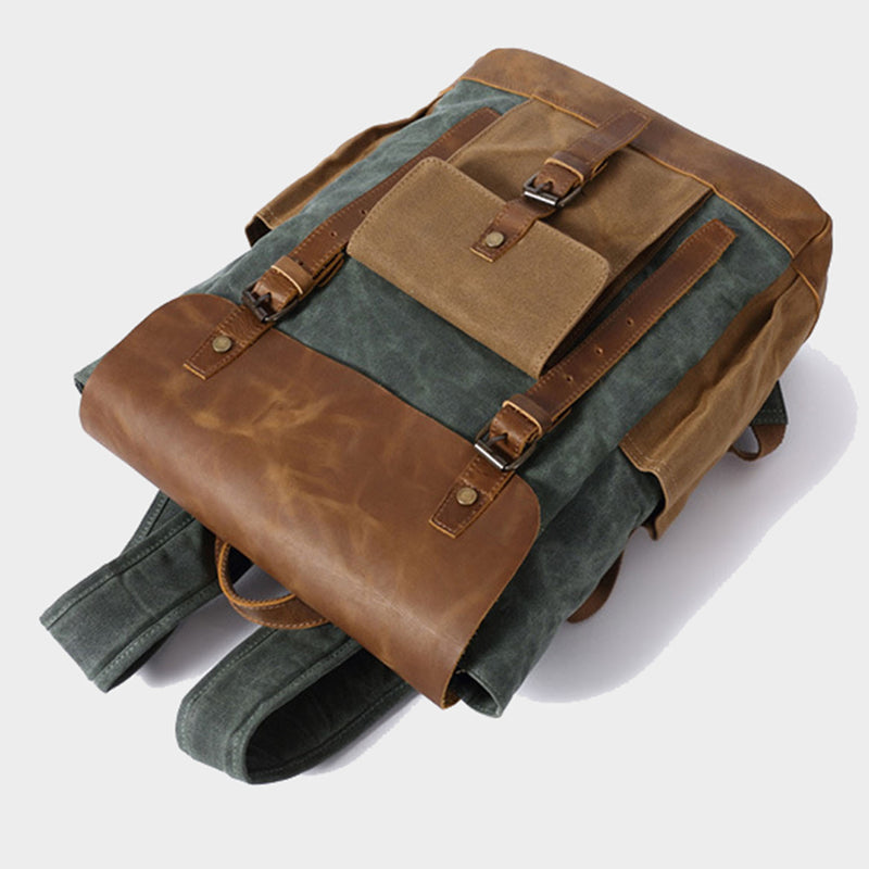 Vintage Style Unisex Canvas & Leather Rucksack Backpack 14"