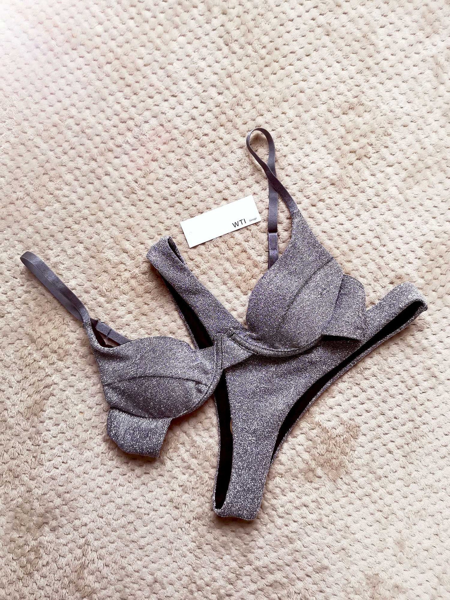 Silver Knit High Rise Underwire Bikini Set - worthtryit.com