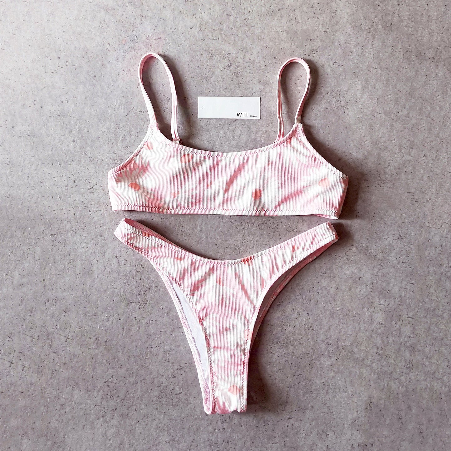 Ribbed Floral Crop Top Bikini Swimsuit