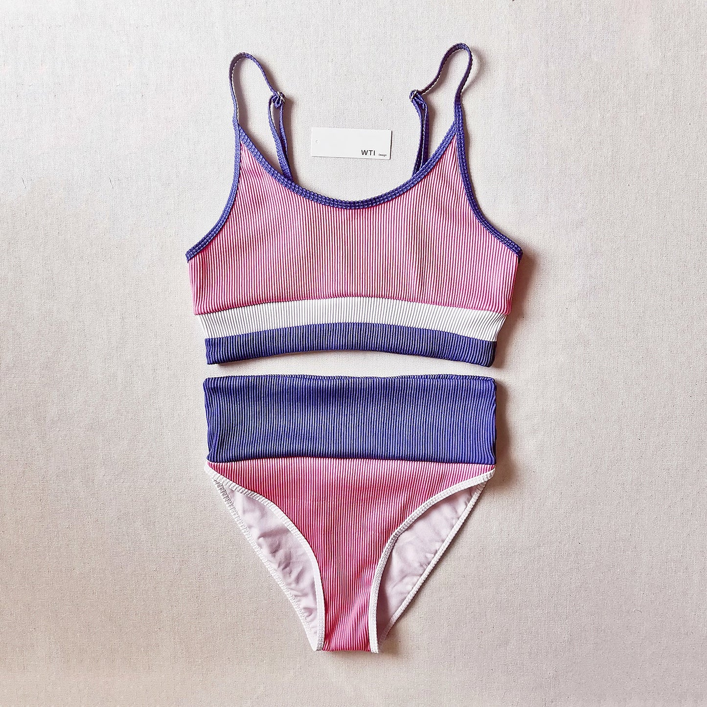 Color Block Ribbed High Waist Crop Bikini Swimsuit TL20