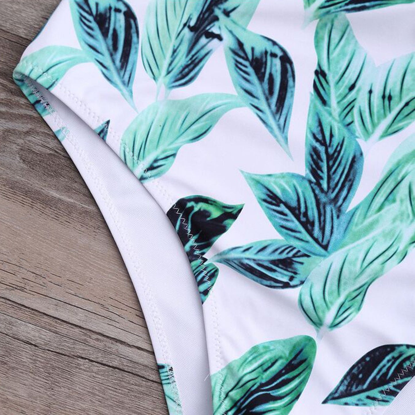 Leaves Print Lace Up One Piece Bikini Set - worthtryit.com