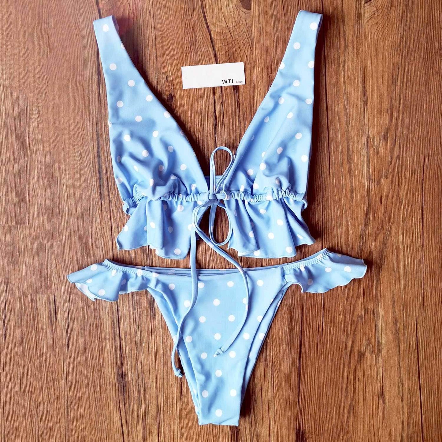 Ruffle Hem Front Tie Bikini Swimsuit - worthtryit.com