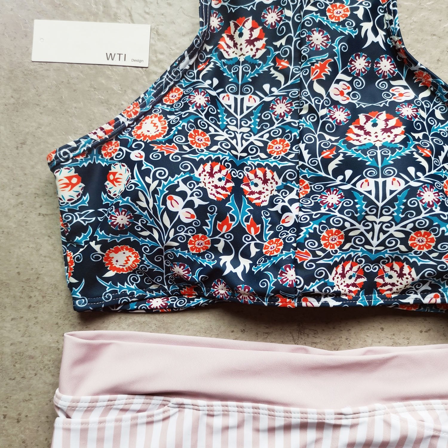 Floral Print High Neck Cut Out Back High Waist Two Piece Bikini Swimwear - worthtryit.com