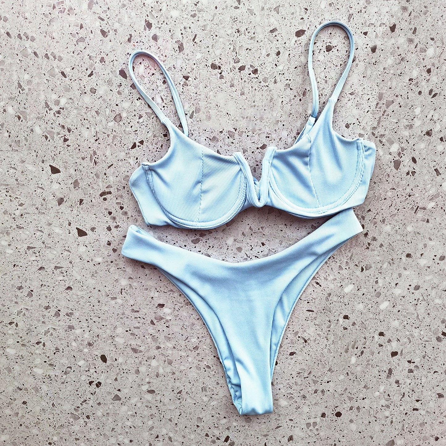 Ribbed Block Underwear Bralette Bikini Swimsuit