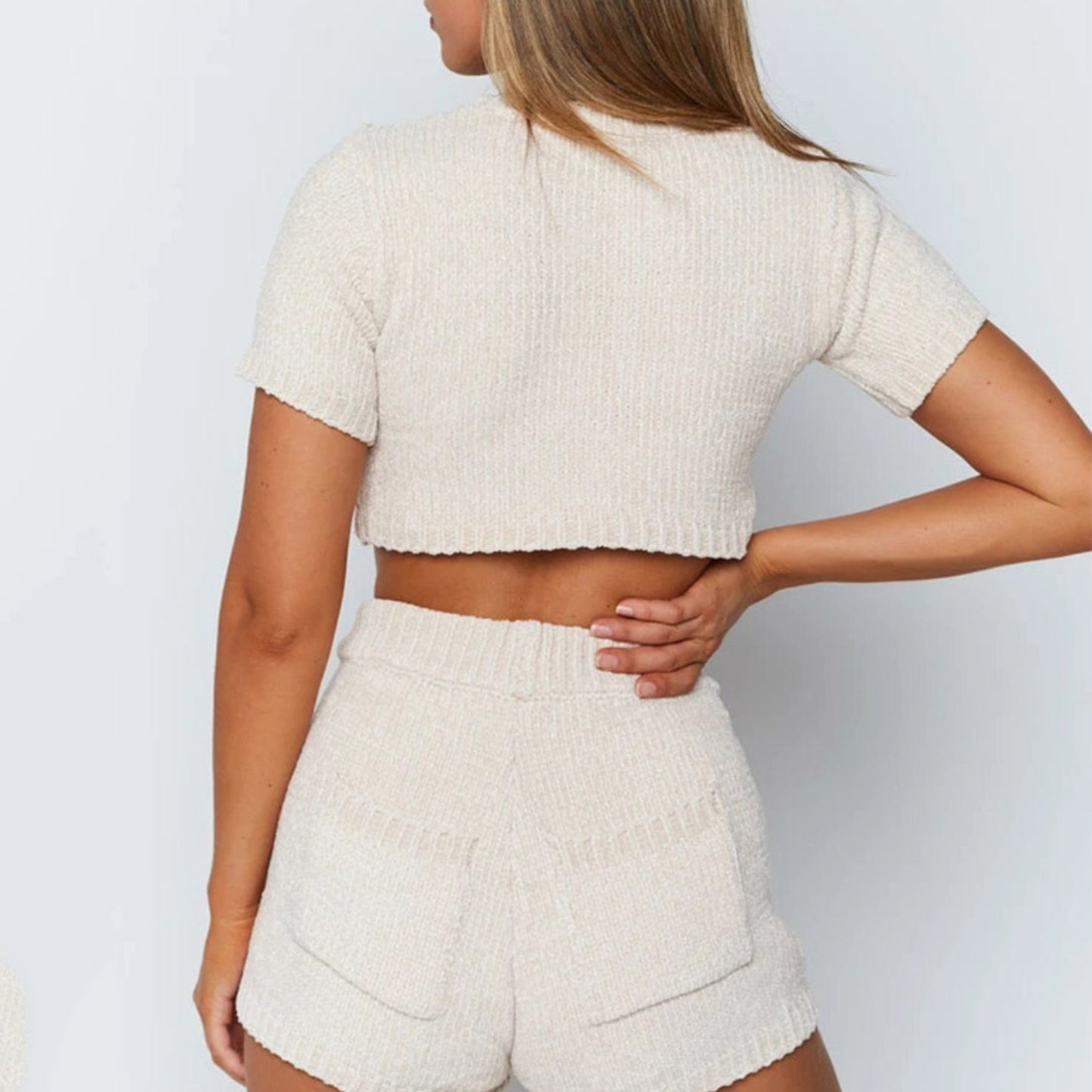 Round Neck Crop Short Knit Top & Shorts YS201
