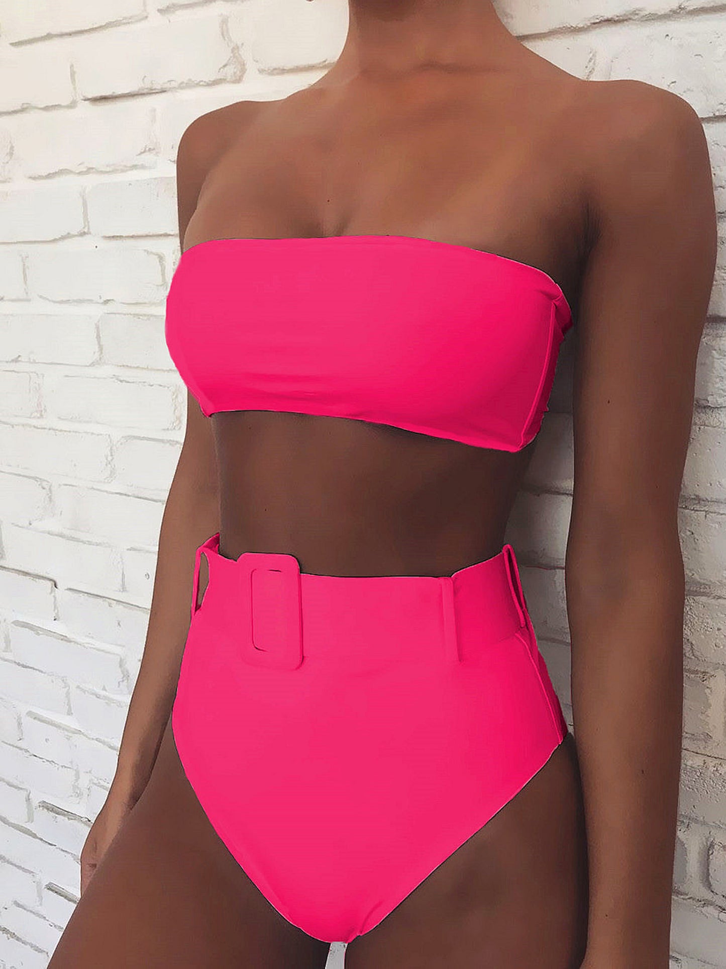 Cute Print High Waist Bandeaux Swimsuit With Belt