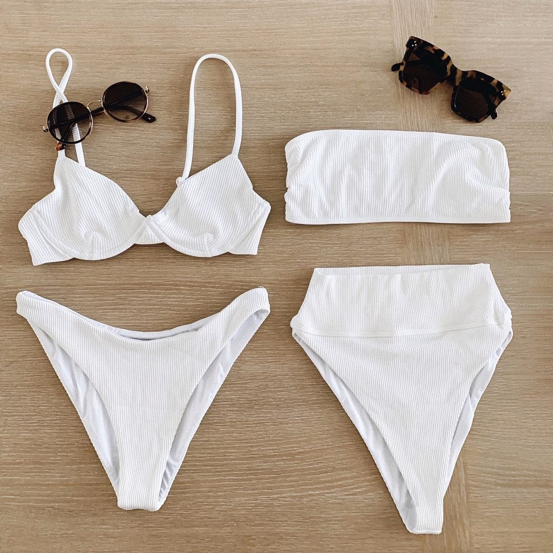 Ribbed High Waist Bandeaux Bikini Swimsuit CH20