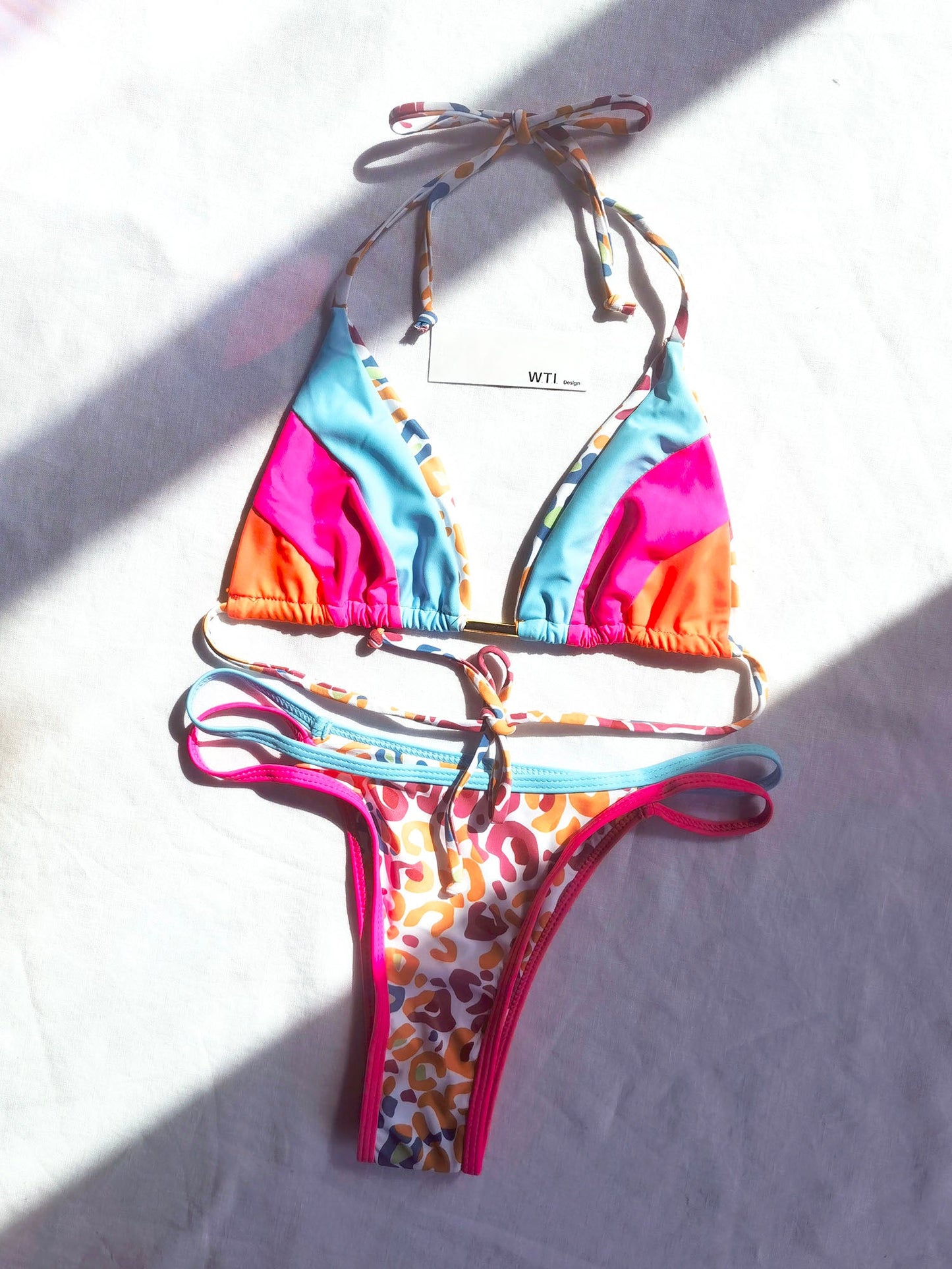 Boho Style Blocked Triangle Bikini Swimsuit