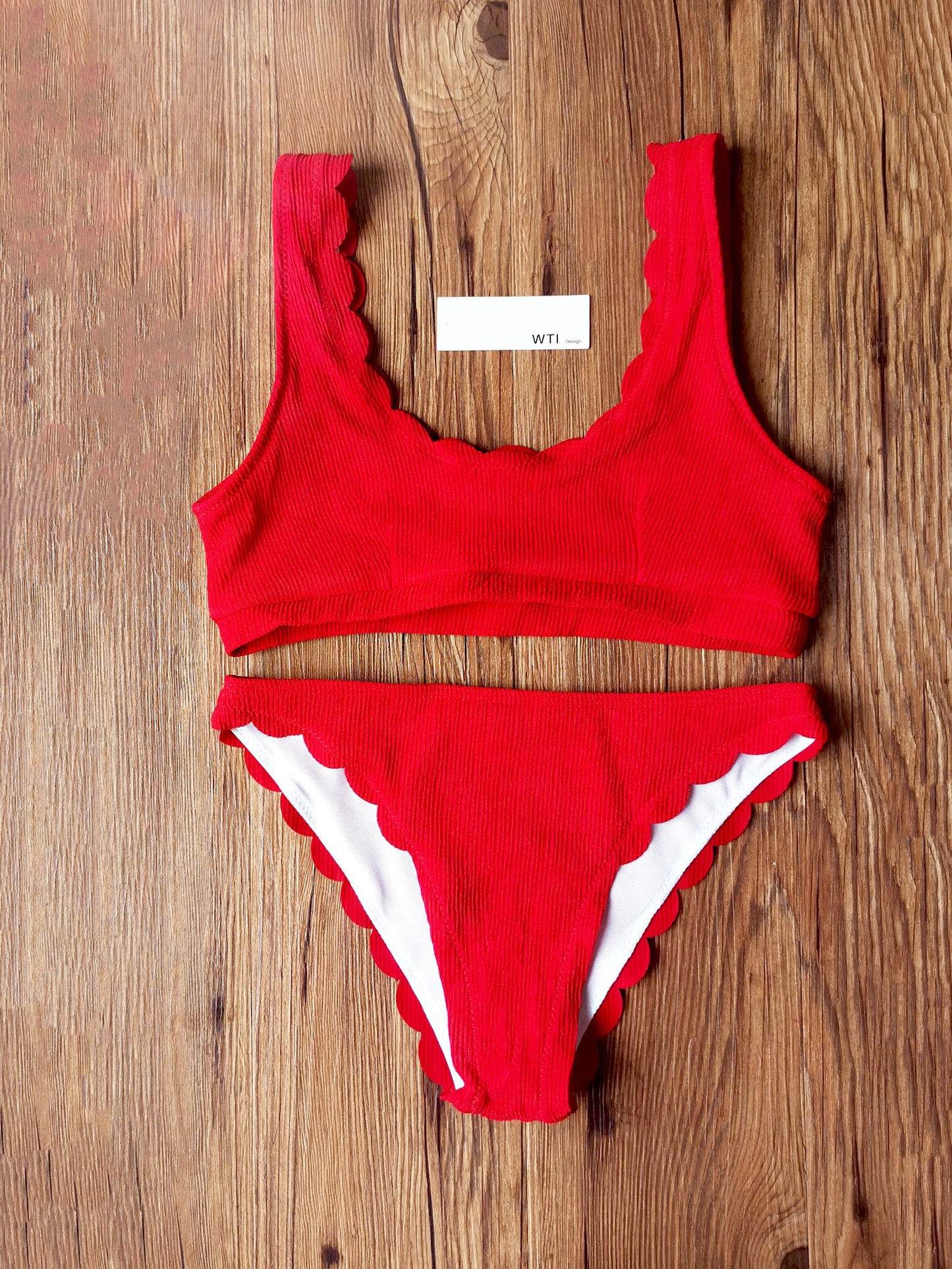 Ribbed Scallop Crop Top Bikini Swimsuit MJ20