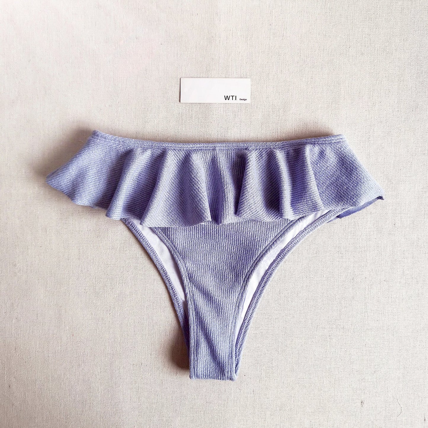 Textured Front Bow Tie Ruffle Waist Crop Top Bikini Swimsuit