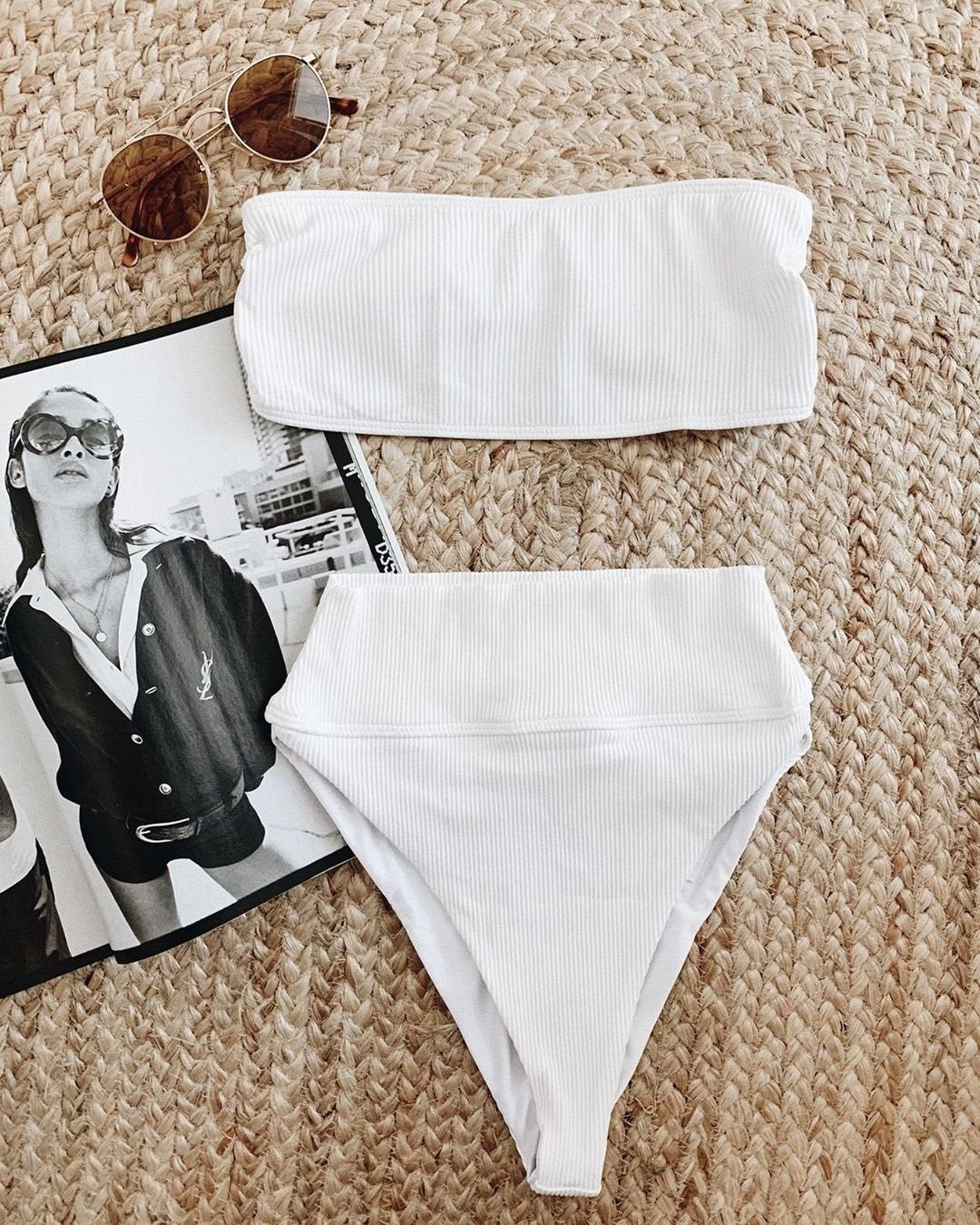 Ribbed High Waist Bandeaux Bikini Swimsuit CH20