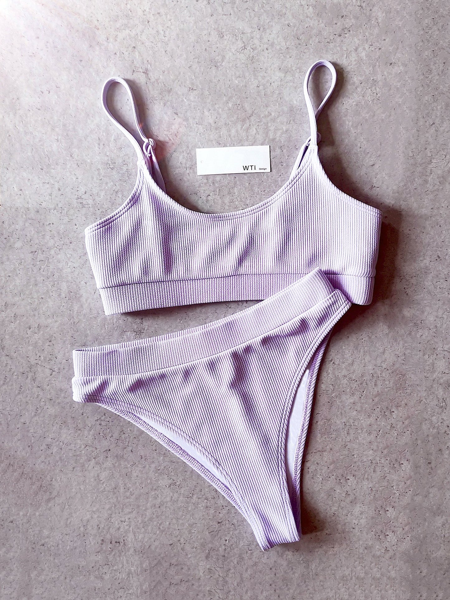 Classic Ribbed Crop Top High Waist Bikini Swimsuit PX20