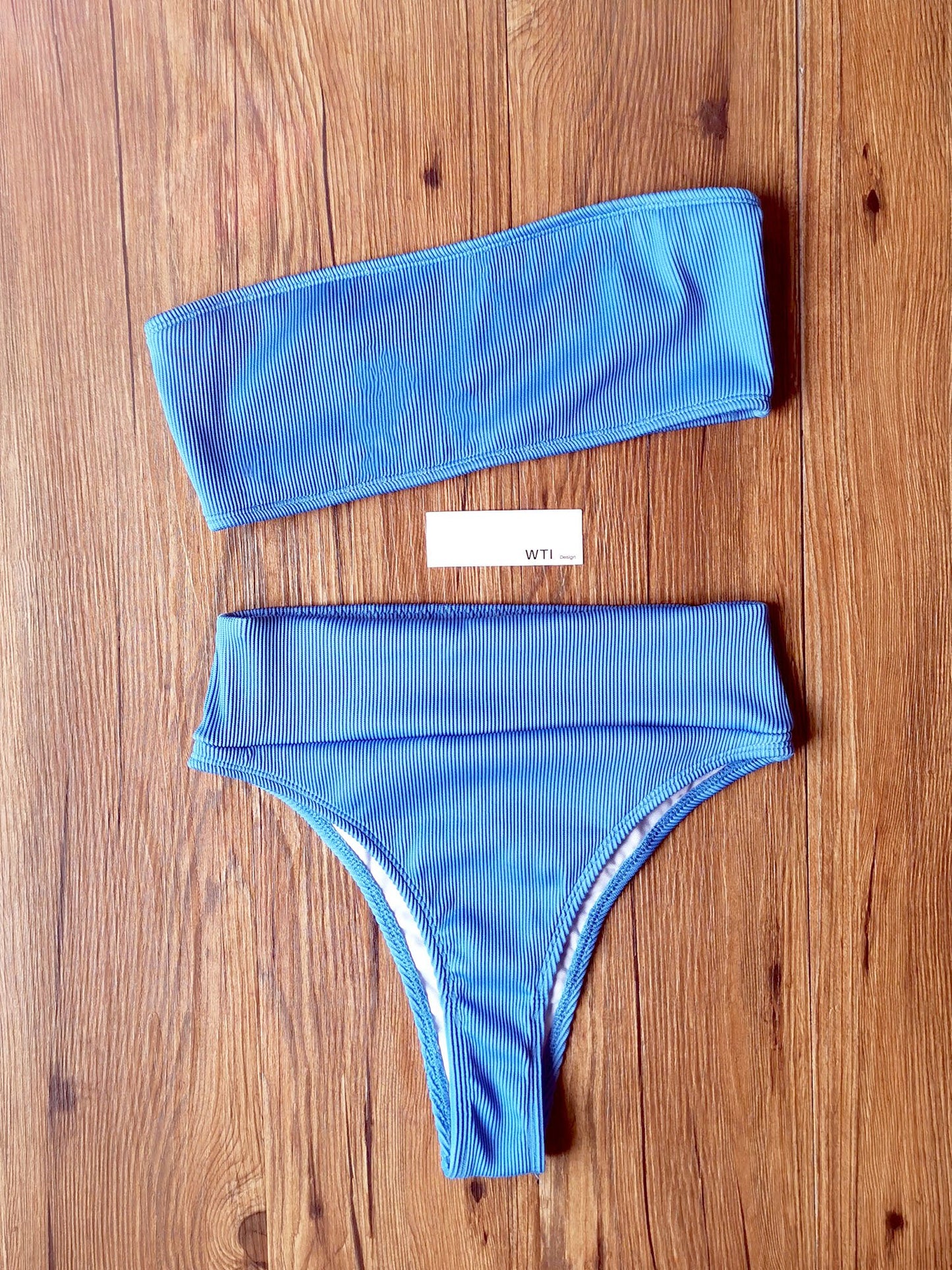 Ribbed High Waist Bandeaux Bikini Swimsuit CH20