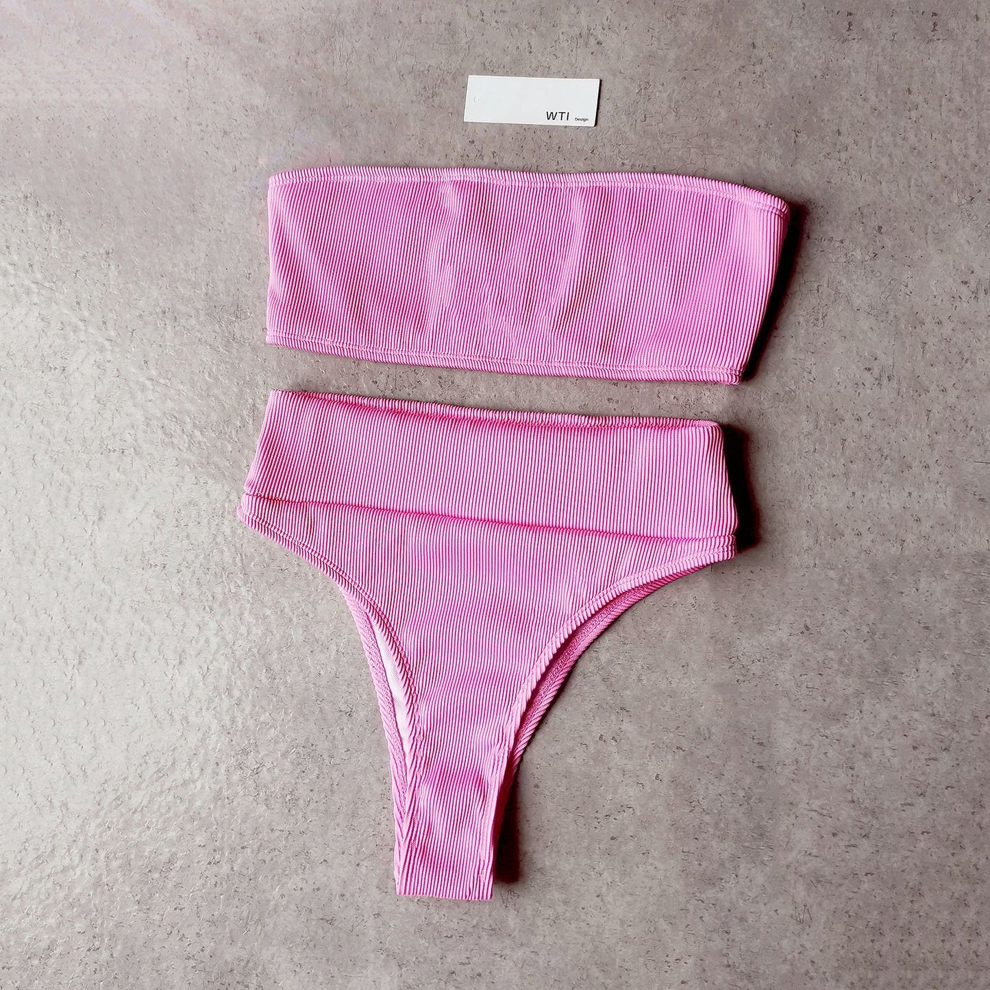 Ribbed High Waist Bandeaux Bikini Swimsuit CH20
