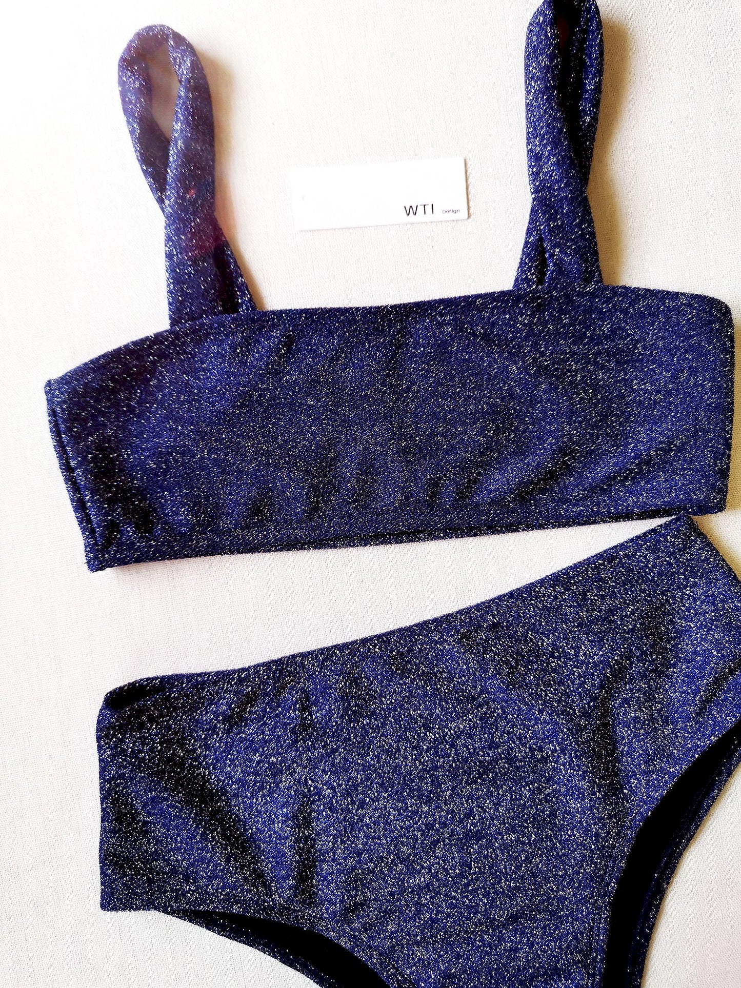 Shinning Lurex Crop High Waist Bikini Swimsuit