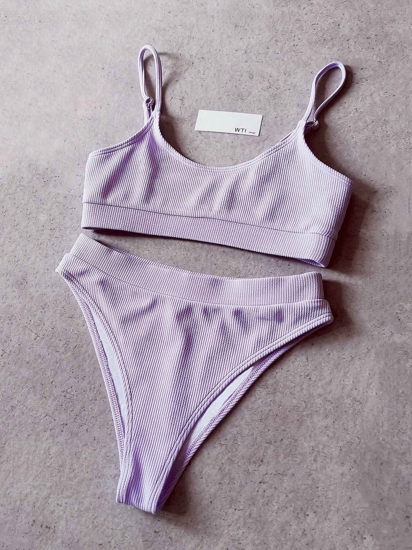 Classic Ribbed Crop Top High Waist Bikini Swimsuit PX20