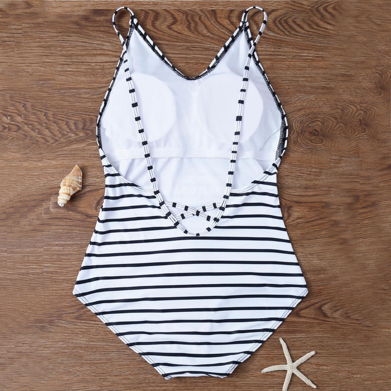 Modest White Stripes Backless One Piece Swimsuit - worthtryit.com