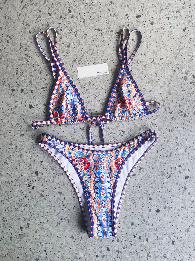 Boho Print Triangle Bikini Swimsuit