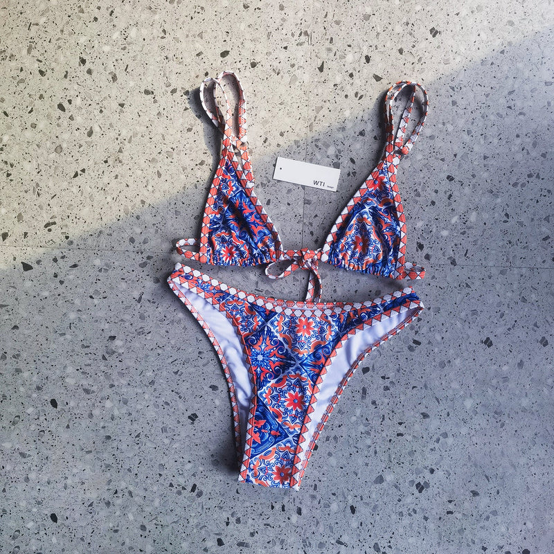 Boho Print Triangle Bikini Swimsuit