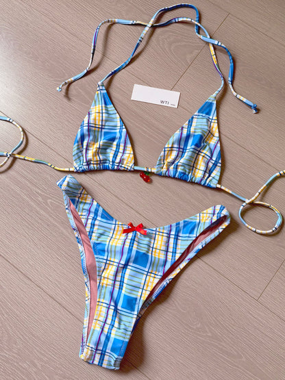Checked Triangle Bikini Swimsuit DY21