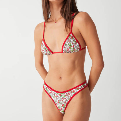 Floral Blocked Print Triangle Bikini Swimsuit