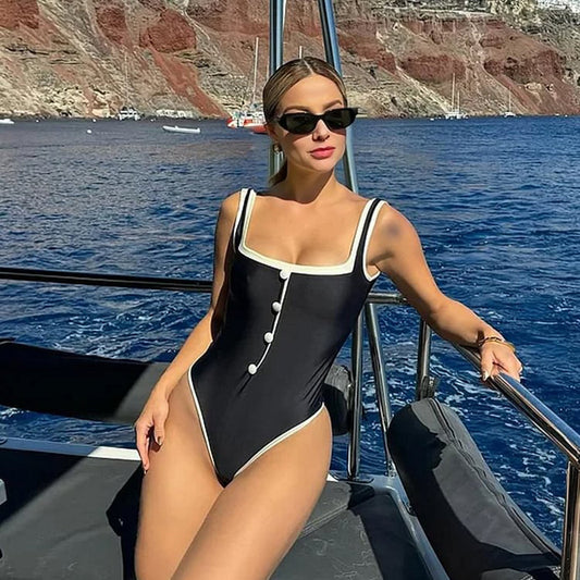 Button Up One Piece Swimsuit