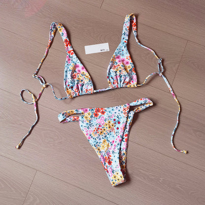 Ditsy Floral Print Triangle Bikini Swimsuit