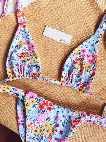 Ditsy Floral Print Triangle Bikini Swimsuit
