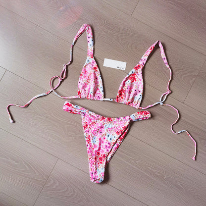 Ditsy Floral Print Triangle Bikini Swimsuit