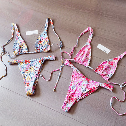 Ditsy Floral Print Triangle Bikini Swimsuit