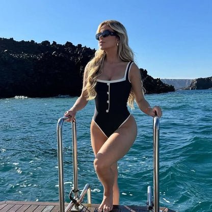 Button Up One Piece Swimsuit
