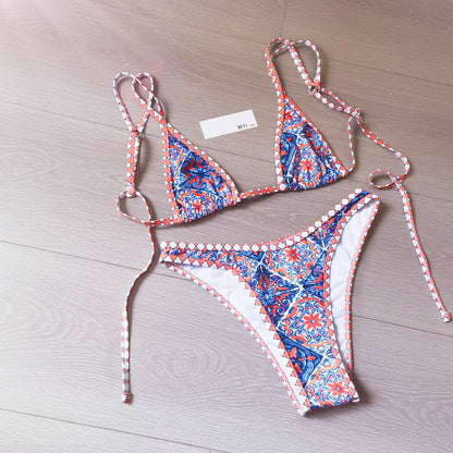 Boho Print Triangle Bikini Swimsuit