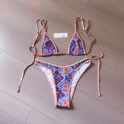 Boho Print Triangle Bikini Swimsuit