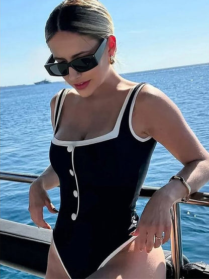 Button Up One Piece Swimsuit