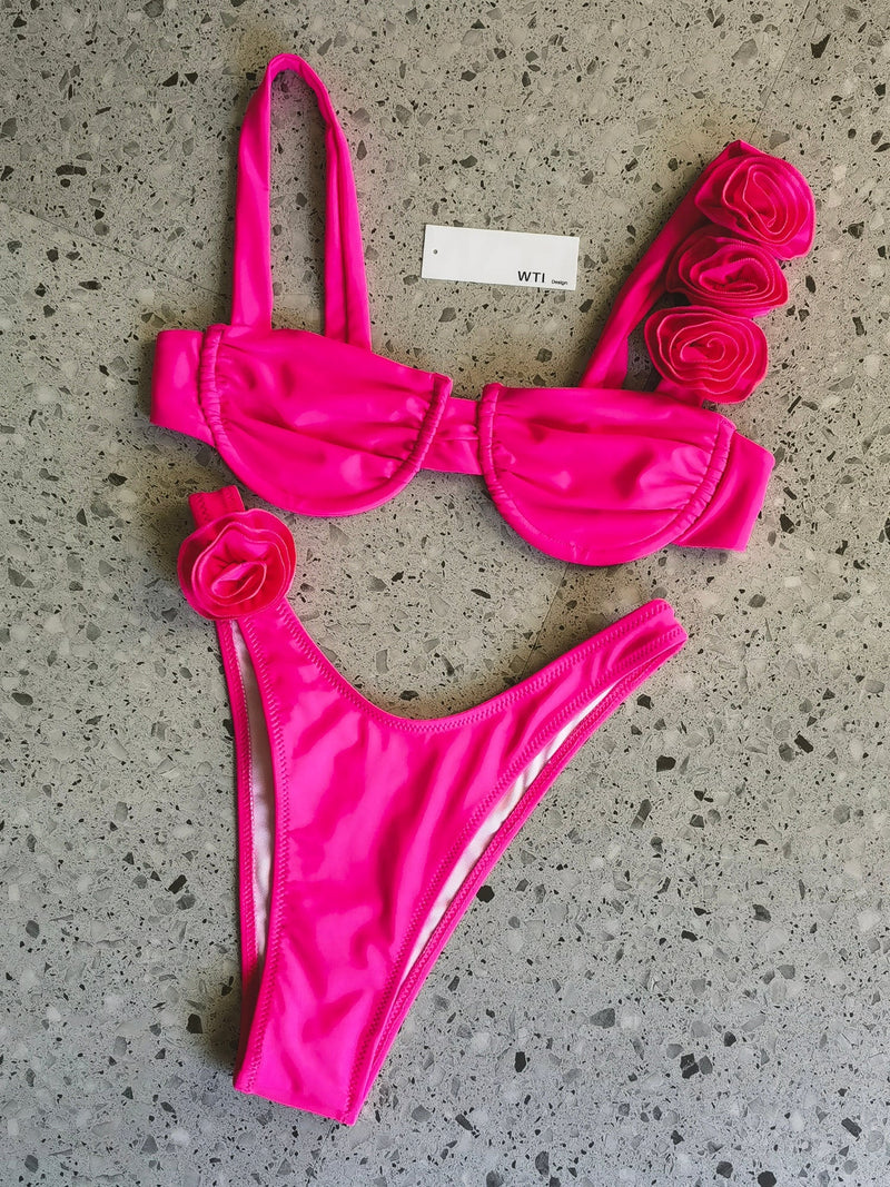 Cute 3D Petals Underwire Bikinis Swimwear
