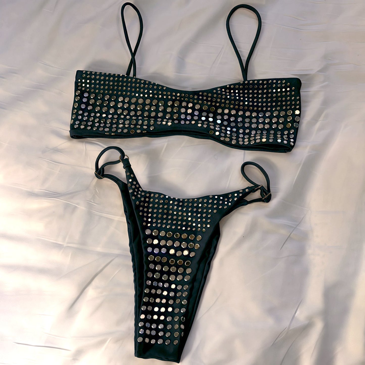 Studs Crop Top Bandeaux Bikini Swimsuit