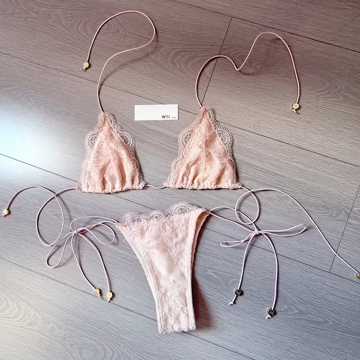 Eyelash Lace Triangle Side Tie Bikini Swimsuit