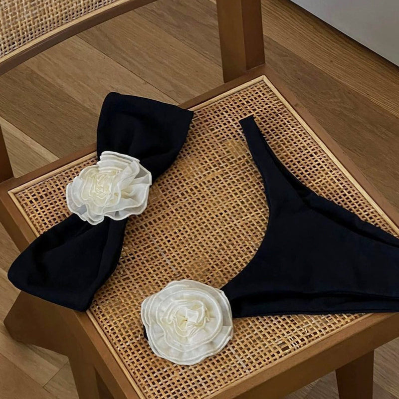 3D Floral Petals Bandeaux Bikini Swimsuit