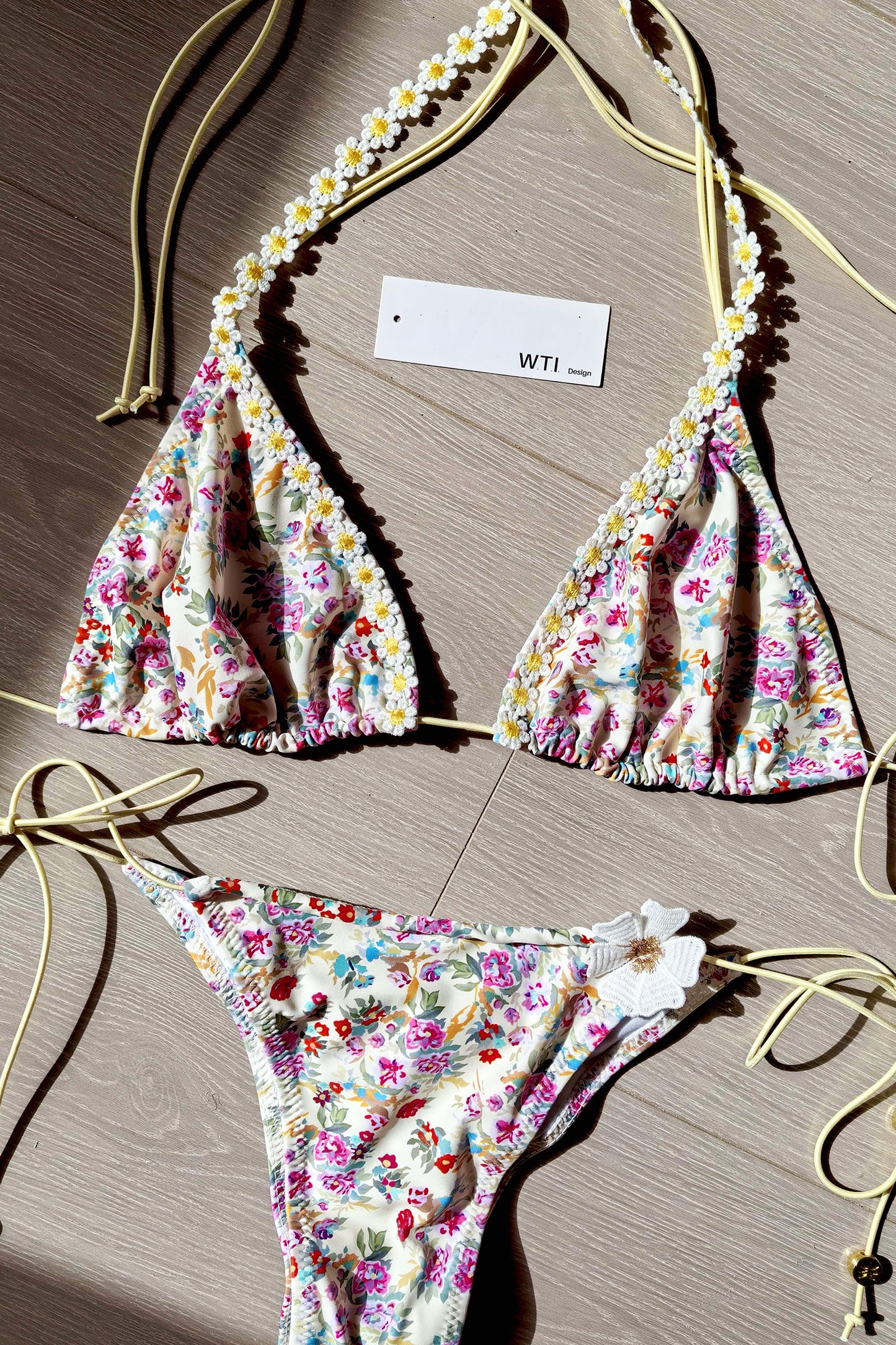 Floral Trimmed Triangle Bikini Swimsuit